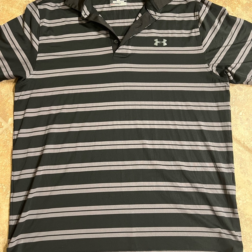 Under Armour Black and Gray Striped Polo Shirt